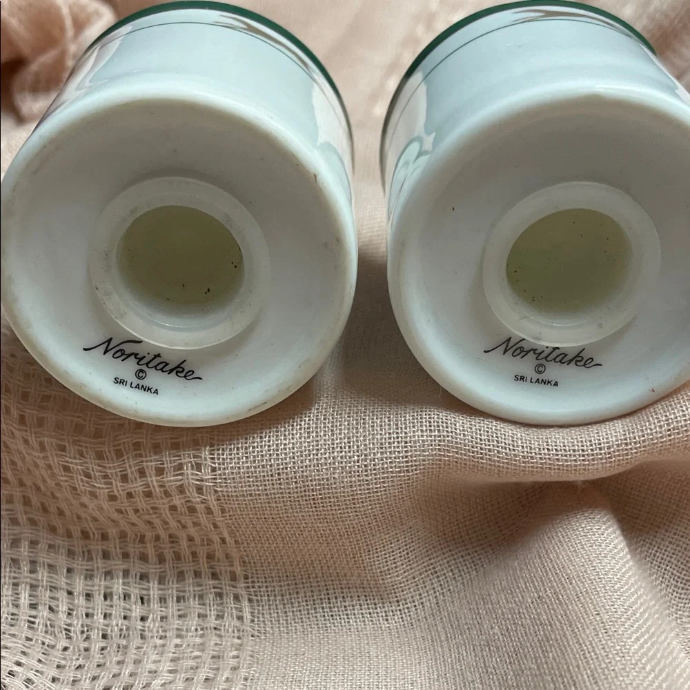 Noritake Royal Hunt White and Green Salt and Pepper Shakers